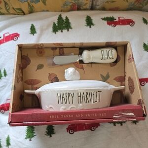 Happy Harvest Acorn Topped Brie Baker & Knife Set Rae Dunn Gift Holiday